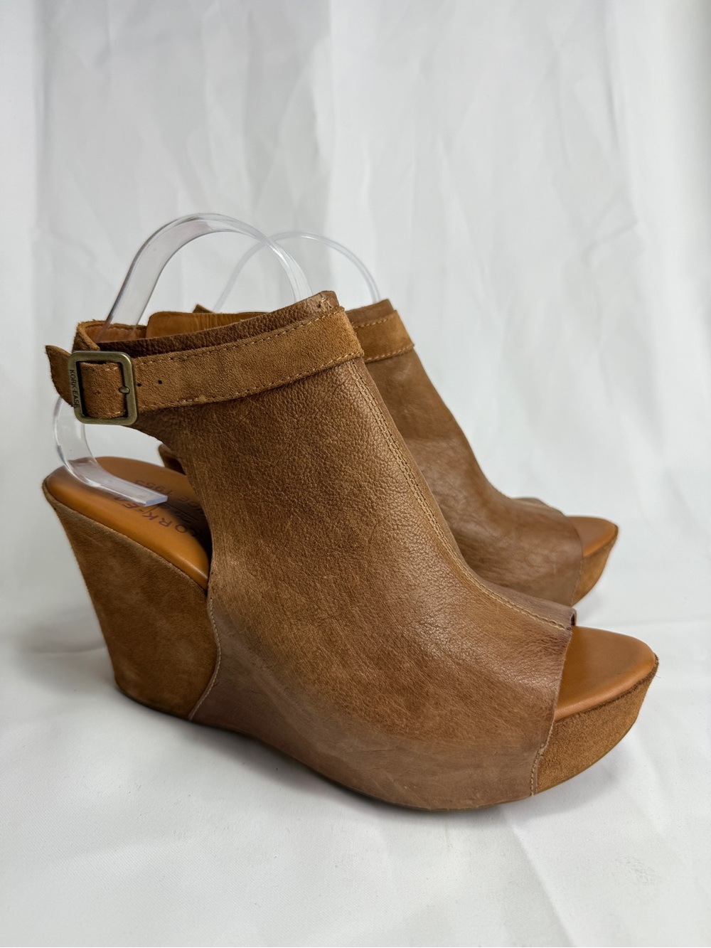 Kork-Ease Womens Berit Wedge Tan Brown Leather Sandal Sleek Platform Heel 9 - Picture 3 of 10
